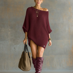 Women's Knit Loose Large Round Neck Batwing Sleeve Mini Dress