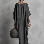 Women's Loose Cotton And Linen Batwing Sleeve Maxi Dress