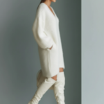 Women's White Elegant V - Neck Mini Sweater Dress