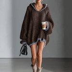 Women's Loose Hooded Pink Trimmed Knit Mini Dress