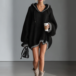 Women's Loose Hooded Pink Trimmed Knit Mini Dress