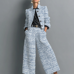 Women's Tweed Blend Single-Breasted Cropped Jacket And Wide-Leg Pants Set