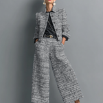Women's Tweed Blend Single-Breasted Cropped Jacket And Wide-Leg Pants Set
