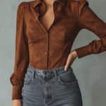 Retro Paisley Eco-friendly Suede Long-sleeved Blouse