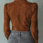 Retro Paisley Eco-friendly Suede Long-sleeved Blouse