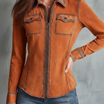 Vintage Burnt Orange Utility Zip Denim Jacket