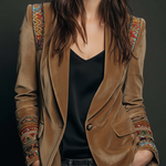 Polyester velvet Embroidered Blazer With Bohemian Detailing