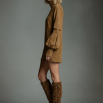 Women's Vintage Loose Suede Turtleneck Mini Dress