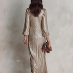 Women's Minimalist Loose Shimmering V-neck Maxi Party Dress