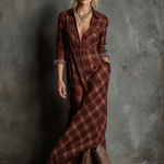 Women's Plaid Lapel Single-Breasted Shirt Maxi Dress