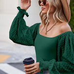 Zeagoo Women's Top Mesh Long Sleeve Shirts Casual Square Neck Polka Dot Puff Sleeve Tunic Blouse (Us Only)