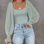 Puff Long Sleeve Bodysuit Leotard Sheer Top - Zeagoo (Us Only)