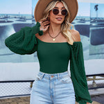 Zeagoo Women's Top Mesh Long Sleeve Shirts Casual Square Neck Polka Dot Puff Sleeve Tunic Blouse (Us Only)