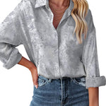 Satin Silk Shirt Floral Button Down Blouse - Zeagoo (Us Only)