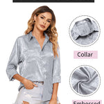 Satin Silk Shirt Floral Button Down Blouse - Zeagoo (Us Only)
