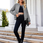 Faux Bomber Zip Up Lightweight Jacket Coat with Pockets - Zeagoo (Us Only)