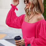 Zeagoo Women's Top Mesh Long Sleeve Shirts Casual Square Neck Polka Dot Puff Sleeve Tunic Blouse (Us Only)