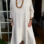 Accordion Pleated Irregular Hem Linen Dress