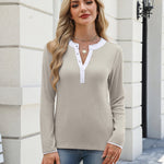 Colorblock Collar Lace Trim Ribbed Knit Henley Top (US Only)