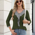 Zeagoo Womens 3/4 Sleeve V Neck Flounce Shirts (US Only)