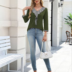 Zeagoo Womens 3/4 Sleeve V Neck Flounce Shirts (US Only)