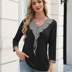 Zeagoo Womens 3/4 Sleeve V Neck Flounce Shirts (US Only)