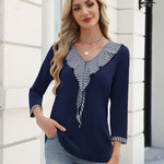 Zeagoo Womens 3/4 Sleeve V Neck Flounce Shirts (US Only)