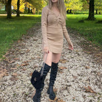Twist Front Knitted Bodycon Dress - Zeagoo (Us Only)