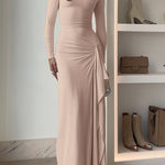 Long Sleeves Draped Slit Maxi Party Dress(7 Colors Available!)