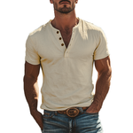 Men's Classic American Vintage Henley Collar Suede Short Sleeve T-Shirt