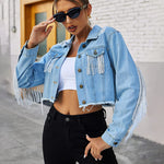 Long Sleeve Crop Denim Jacket - Zeagoo (Us Only)