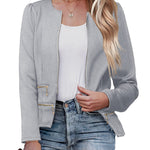 Zeagoo Womens Blazer Cropped Open Front Zipper Dress Jacket O Neck Casual Office Suit Jacket