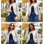 Zeagoo Womens Blazer Cropped Open Front Zipper Dress Jacket O Neck Casual Office Suit Jacket