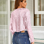 Sequin Shrug Glitter Bolero Jackets with Sparkly Blazer Long Sleeve Cropped Cardigan - Zeagoo (Us Only)