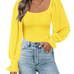 Puff Long Sleeve Bodysuit Leotard Sheer Top - Zeagoo (Us Only)