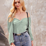 Puff Sleeve Twist Knot Front Tops Bodysuit - Zeagoo (Us Only)