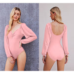Puff Sleeve Twist Knot Front Tops Bodysuit - Zeagoo (Us Only)