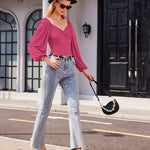 Puff Sleeve Twist Knot Front Tops Bodysuit - Zeagoo (Us Only)