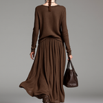 Women's Fashion Round Neck Knitted Sweater Skirt Set
