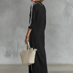 Women's Minimalist White-trimmed Button-down Collar Sweatshirt Dress Maxi Dress