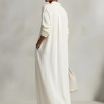 Women's Cream Textured Dress With Button-Front Detail & Relaxed Fit, Modern Casual-Chic Style Maxi Dress