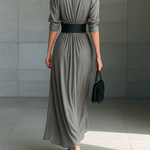 Ladies Lapel Long Sleeve Single Breasted Belt Maxi Dress
