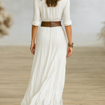 Women's Imitation Cotton And Linen Pleated Lapel Single-breasted Long-sleeved Maxi Dress