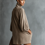 Women's Minimalist Loose-fitting Faux Suede High-neck Mini Dress