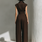 Women's Minimalist Linen Blend Jumpsuit With Cap Sleeves And Wide Legs