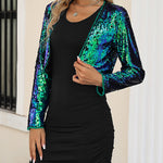 Sequin Shrug Glitter Bolero Jackets with Sparkly Blazer Long Sleeve Cropped Cardigan - Zeagoo (Us Only)