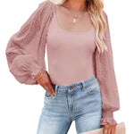 Zeagoo Women's Top Mesh Long Sleeve Shirts Casual Square Neck Polka Dot Puff Sleeve Tunic Blouse (Us Only)