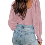Puff Long Sleeve Bodysuit Leotard Sheer Top - Zeagoo (Us Only)