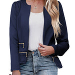 Zeagoo Womens Blazer Cropped Open Front Zipper Dress Jacket O Neck Casual Office Suit Jacket