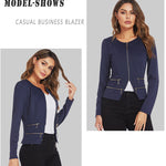 Zeagoo Womens Blazer Cropped Open Front Zipper Dress Jacket O Neck Casual Office Suit Jacket